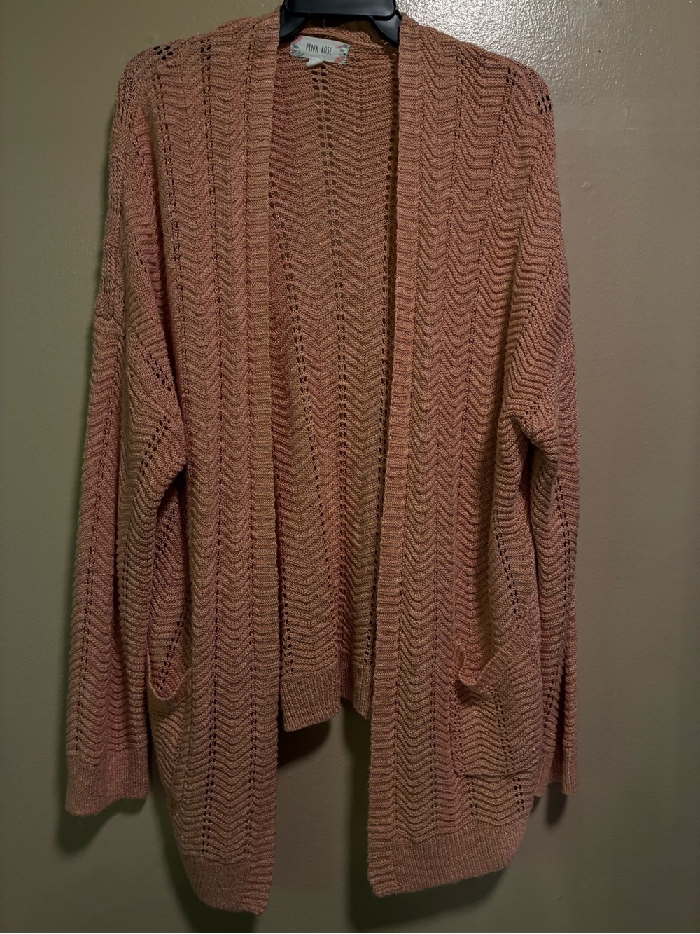 Peachy/orange Open-Front Chevron Knit Cardigan -